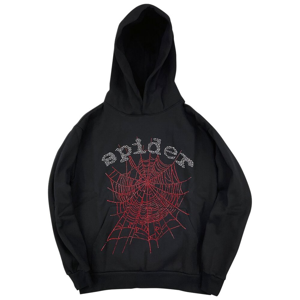 Sp5der OG Rhinestone Logo Pullover Hoodie Black | Spider Worldwide - Picture 1 of 4